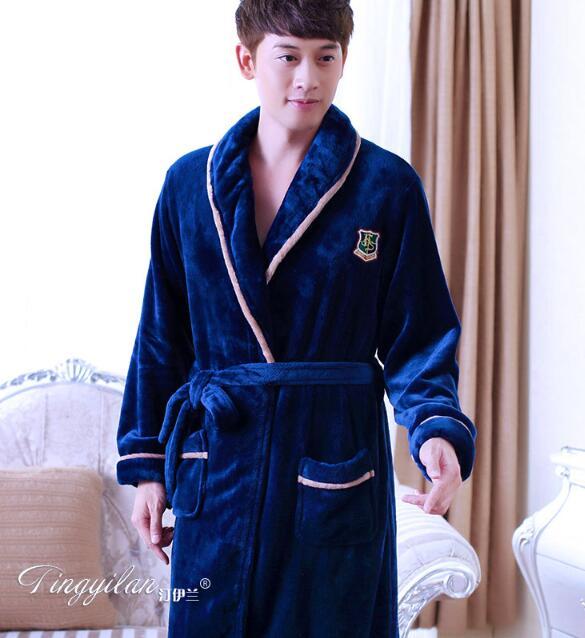 Couples Coral Fleece Robe Girls Warm Flannel Pajamas Women Thickened Long Sleeve Bathrobe Men Coral Fleece Homewear D-2086
