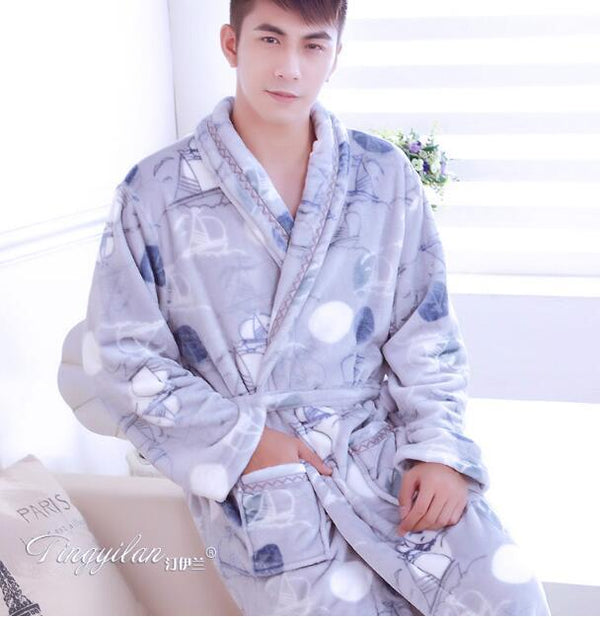 Couples Coral Fleece Robe Girls Warm Flannel Pajamas Women Thickened Long Sleeve Bathrobe Men Coral Fleece Homewear D-2086