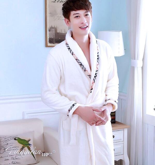 Couples Coral Fleece Robe Girls Warm Flannel Pajamas Women Thickened Long Sleeve Bathrobe Men Coral Fleece Homewear D-2086