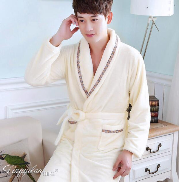 Couples Coral Fleece Robe Girls Warm Flannel Pajamas Women Thickened Long Sleeve Bathrobe Men Coral Fleece Homewear D-2086