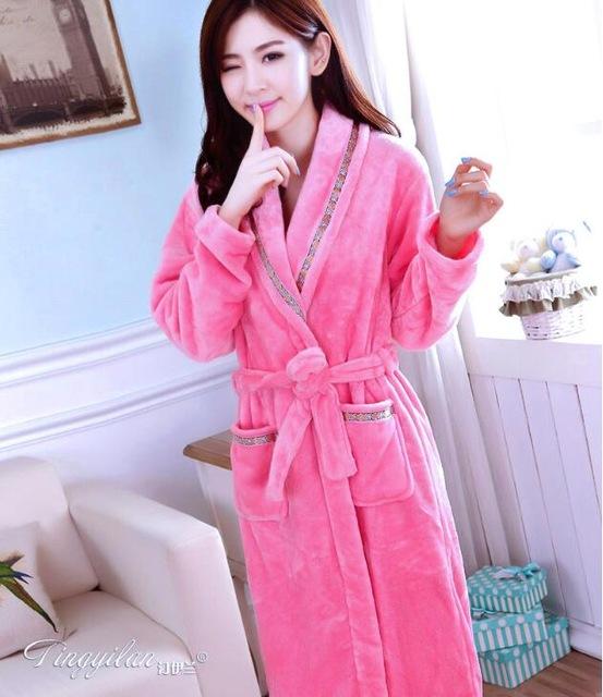 Couples Coral Fleece Robe Girls Warm Flannel Pajamas Women Thickened Long Sleeve Bathrobe Men Coral Fleece Homewear D-2086