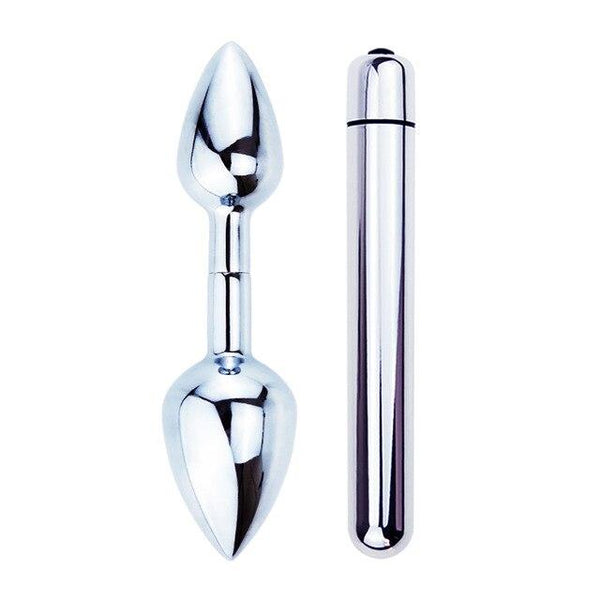 Detachable Dual Butt Plug with Long Vibrator Anal Dilator Ball Smooth Metal Butt Plug for Woman Man Lesbian Gay Erotic Sex Toys