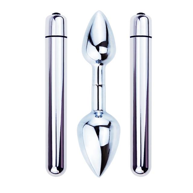 Detachable Dual Butt Plug with Long Vibrator Anal Dilator Ball Smooth Metal Butt Plug for Woman Man Lesbian Gay Erotic Sex Toys