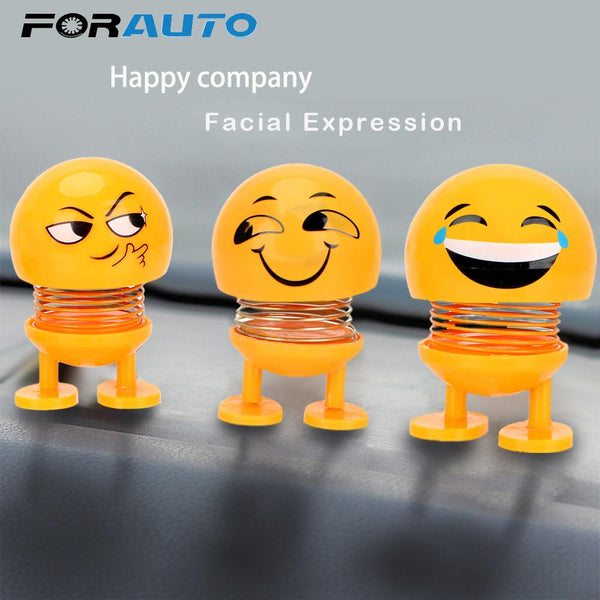 FORAUTO Shaking Head Toys Car Ornaments Bobblehead Nod Dolls Cute Cartoon Funny Emoji Wobble Lovely Car Dashboard Decor Auto