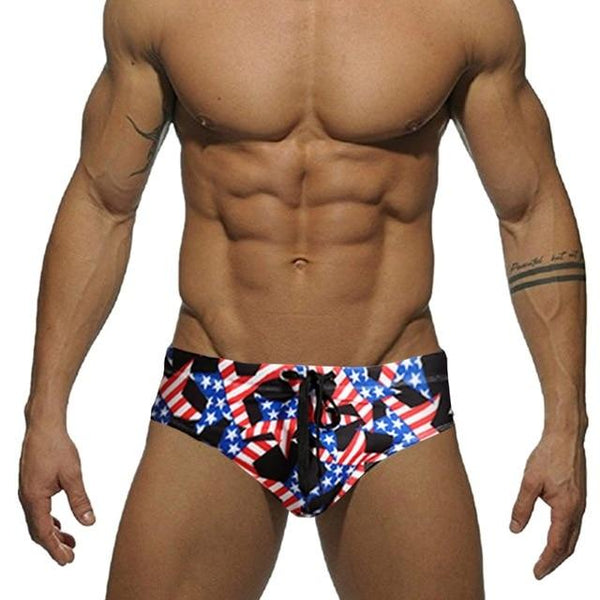 OUMUYI Men's Underwear Soft Swim Brief American Flag Sexy Underpants Summer Beach Swimming Suit Beach Sports Suit Swimming