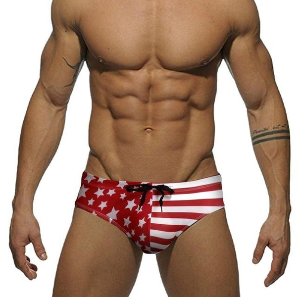 OUMUYI Men's Underwear Soft Swim Brief American Flag Sexy Underpants Summer Beach Swimming Suit Beach Sports Suit Swimming