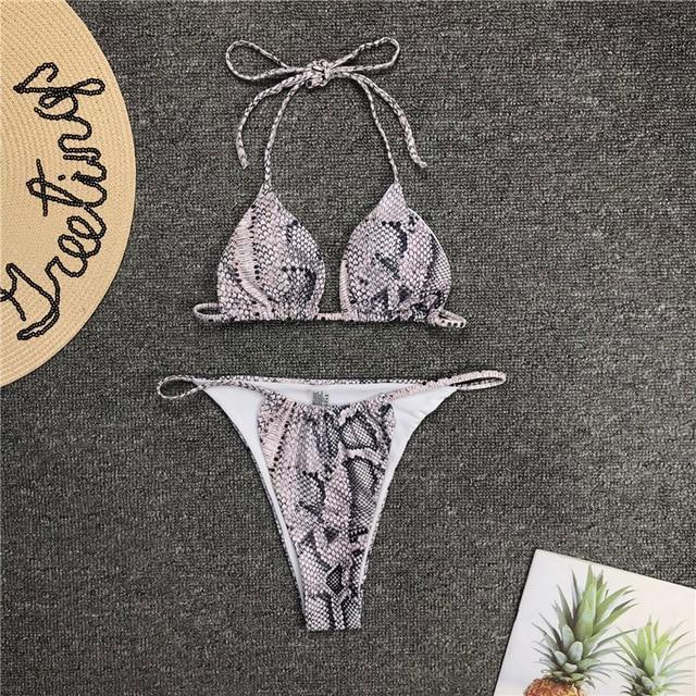 In-X Micro bikini 2019 Sexy snake print swimsuit female High cut bikini set Halter swimwear women String bathing suit Beach wear