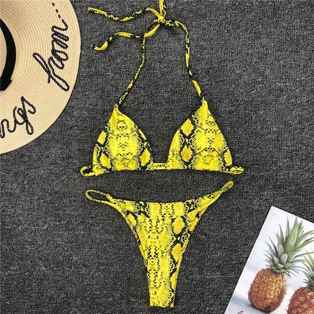 In-X Micro bikini 2019 Sexy snake print swimsuit female High cut bikini set Halter swimwear women String bathing suit Beach wear