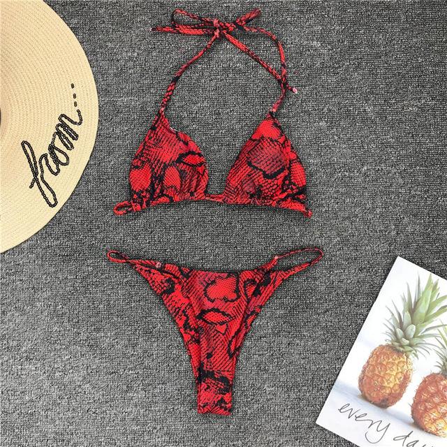 In-X Micro bikini 2019 Sexy snake print swimsuit female High cut bikini set Halter swimwear women String bathing suit Beach wear