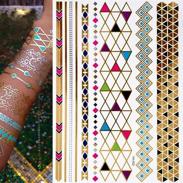 Hot Flash Metallic Waterproof Temporary Tattoo Gold Silver Tatoo Women Henna Flower Taty Design Tattoo Sticker