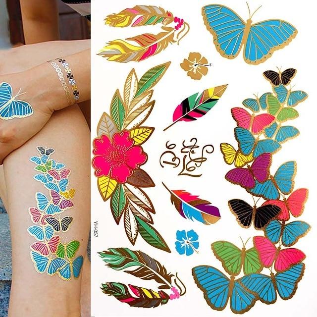 Hot Flash Metallic Waterproof Temporary Tattoo Gold Silver Tatoo Women Henna Flower Taty Design Tattoo Sticker