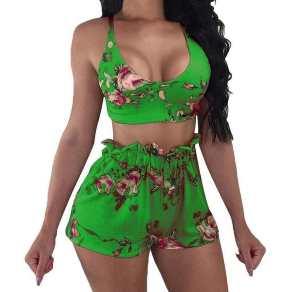 Women 2 Pcs Swimsuit Top High Waist Shorts Set Print Two Piece Swimwear Plus Size Bathing Suit