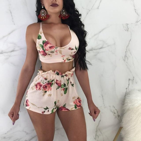 Women 2 Pcs Swimsuit Top High Waist Shorts Set Print Two Piece Swimwear Plus Size Bathing Suit