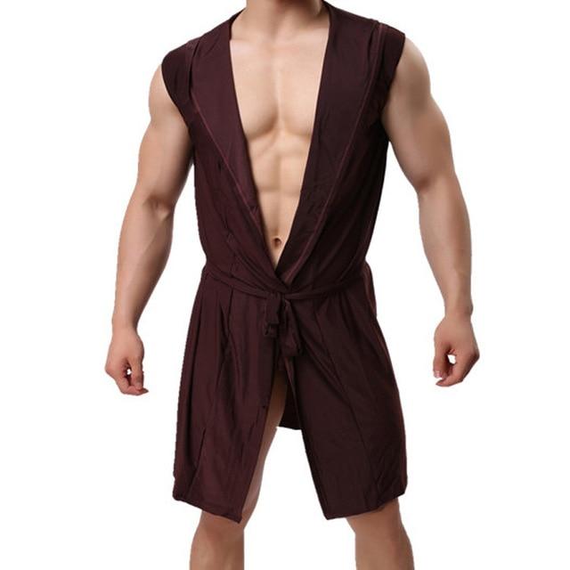 Sexy Summer Ice Silk Gown Men's Bathrobe Men Hooded Robes Homme Solid Bath Robe Club Man Gown Roupao Gay Ice Silk Hooded Pajamas