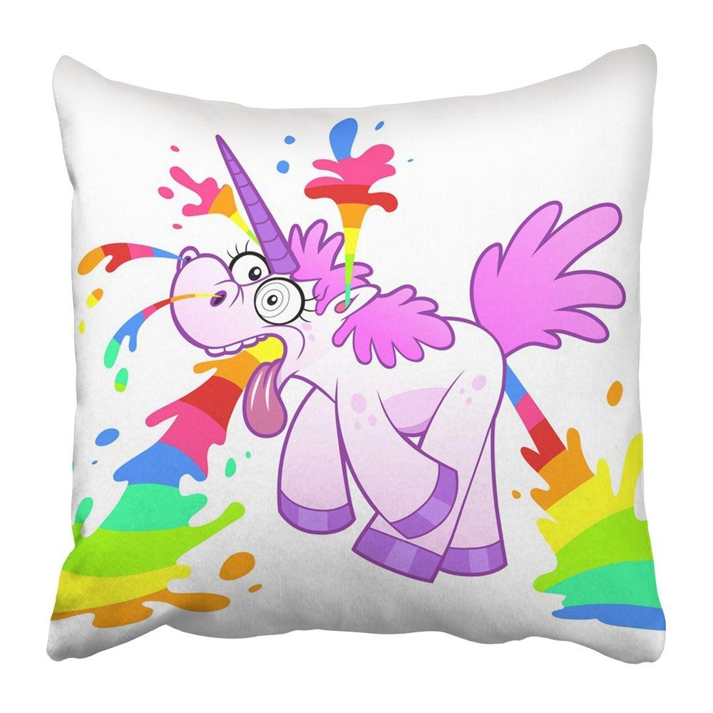 Pillow Covers Print Puke Pink Cartoon Unicorn Makes Wacky Rainbow Barf Funny Mad Character Ambiguous Animal Square Zipper Home