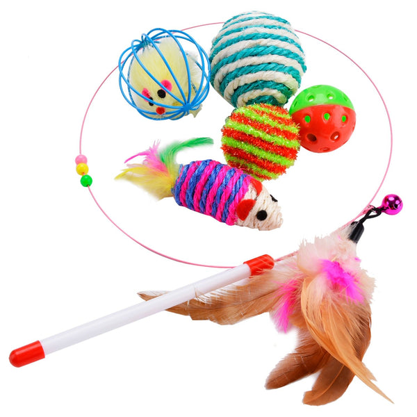 Pet Cat Toy Cat Toys False Mouse Feather Ball Bell Birds Ball Interactive Funny Teaser Wand Toys Training Cat Kitten Stick Toys