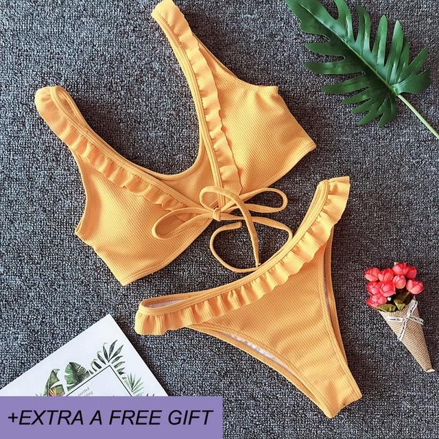 New Bowknot High Waist Solid Red Pink Bikini Set Women Swimsuit Ladies Bathing Suit For Female Swimswear Beach Swimming Suit