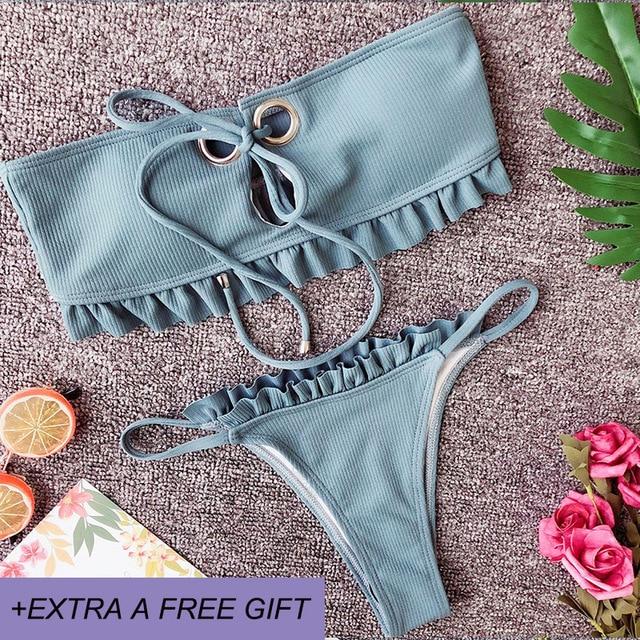 New Bowknot High Waist Solid Red Pink Bikini Set Women Swimsuit Ladies Bathing Suit For Female Swimswear Beach Swimming Suit