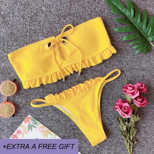 New Bowknot High Waist Solid Red Pink Bikini Set Women Swimsuit Ladies Bathing Suit For Female Swimswear Beach Swimming Suit