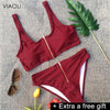 6 colors swimwear women 2018 new sexy Ladies solid color high waist top &bottom zipper swimsuit beach swimming suit Female Girl