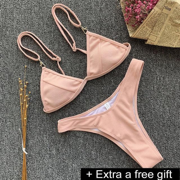 6 colors swimwear women 2018 new sexy Ladies solid color high waist top &bottom zipper swimsuit beach swimming suit Female Girl