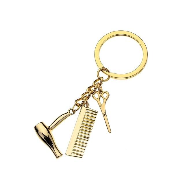 Cosmetologist Hair Dresser Silver Keychain Hair Dryer Scissor Comb Dangle Pendant Key Chain Car Ornament Accessories
