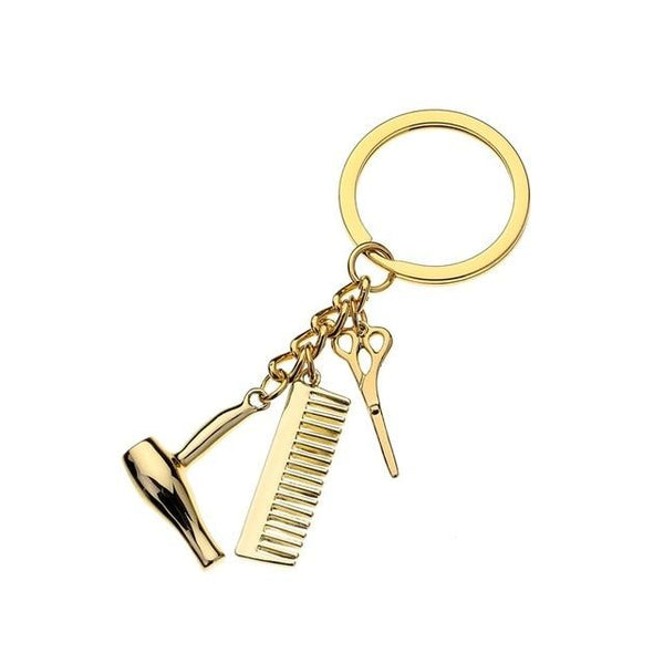 Cosmetologist Hair Dresser Silver Keychain Hair Dryer Scissor Comb Dangle Pendant Key Chain Car Ornament Accessories